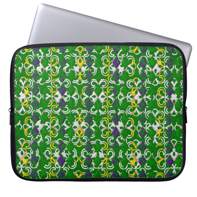 CAPA PARA NOTEBOOK VERDE PURPLE AMARELO BRANCO MARDI GRAS FLEUR DI LI (Frente)