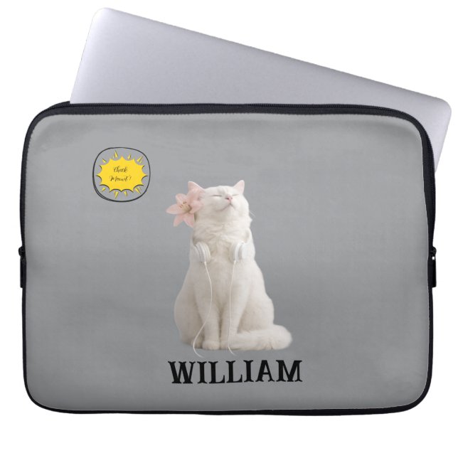 Capa Para Notebook VERIFIQUE MEO Gato Branco com Auscultadores – Pers (Frente)