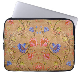 Capa Para Notebook Vermelho Imperial e Dourado Floral Entrelaçado em