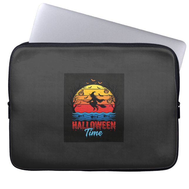 Capa Para Notebook Vetor de Bruxa de Pôr do Sol de Halloween (Frente)