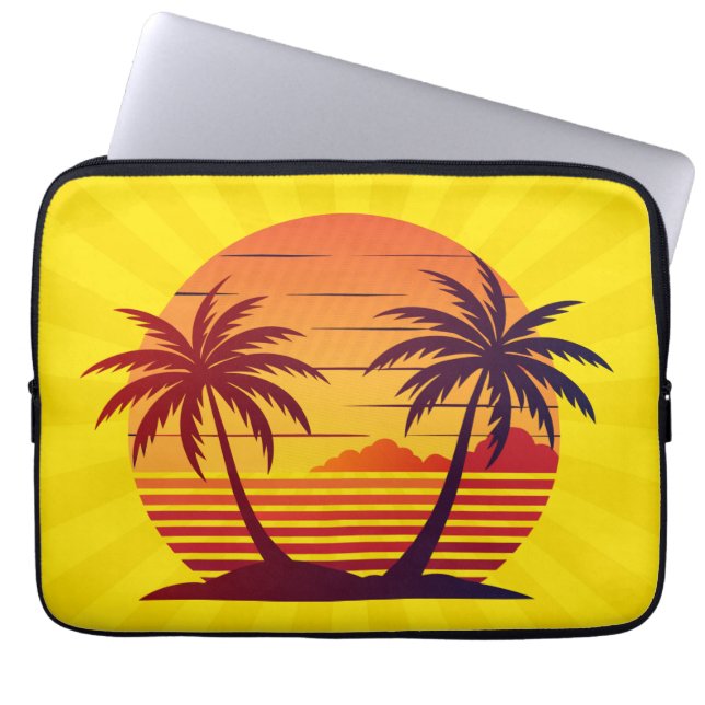 Capa Para Notebook Vetor de pôr do sol com palmeiras (Frente)