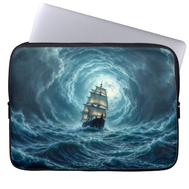 Capa Para Notebook Viagem de navio galeão de tempestade oceânica (Frente)