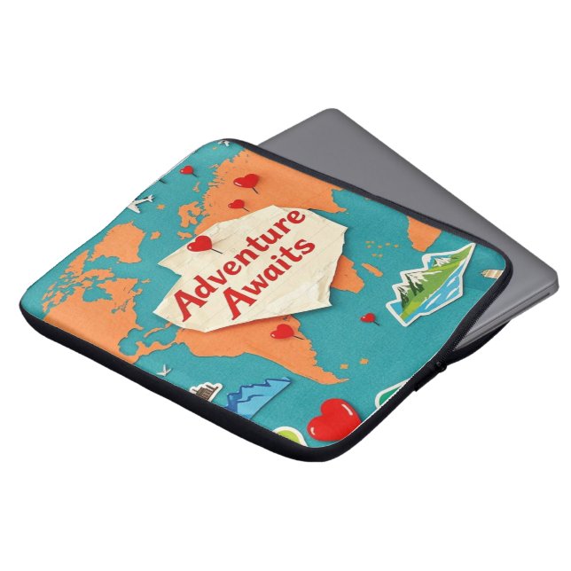 Capa Para Notebook Viagem do mapa mundial com pinos cardíacos (Frente Topo)