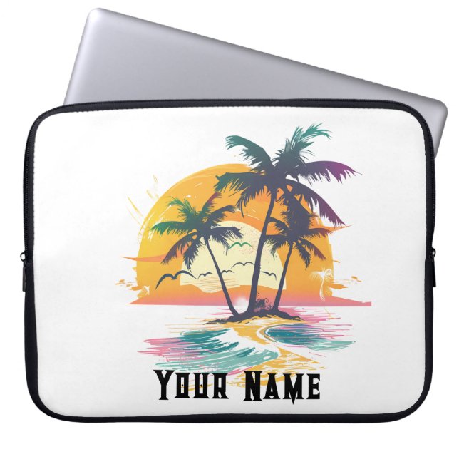 Capa Para Notebook Víblias Tropicais Sunset - Palm Trees & Beach Desi (Frente)