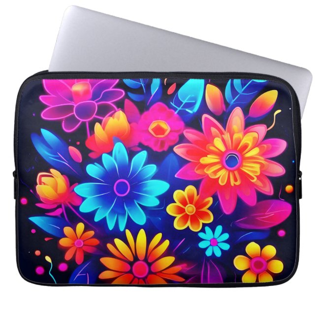 Capa Para Notebook Vibrant Neon Floral Art (Frente)