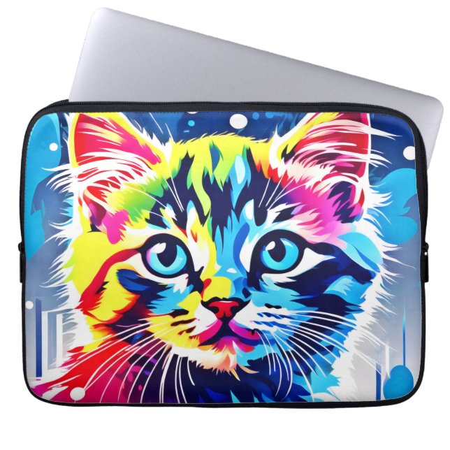 Capa Para Notebook Vibrant Neon Gatinho Art (Frente)