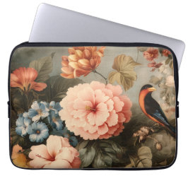 Capa Para Notebook Vibrant Vintage Floral and Bird Scene