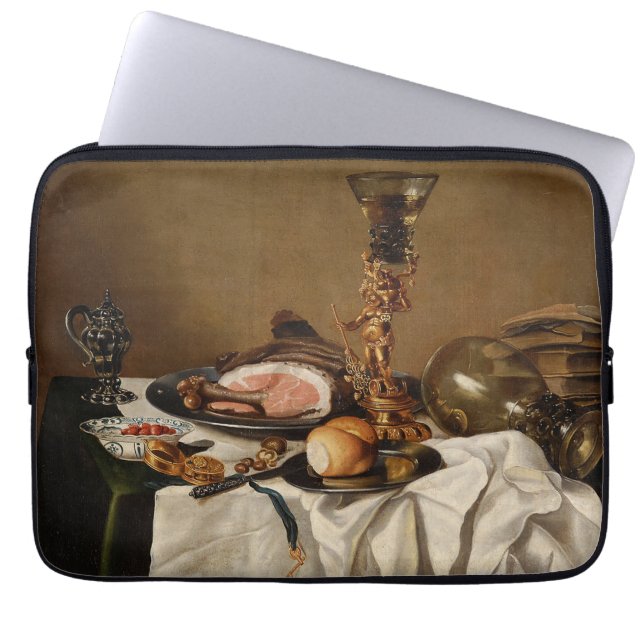 Capa Para Notebook Vida tranquila com presunto, livros e embarcações  (Frente)