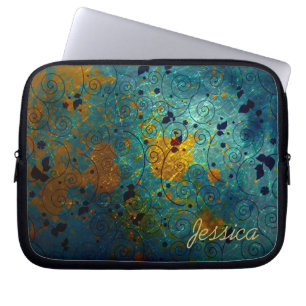 Capa Para Notebook Videira azul e Dourado