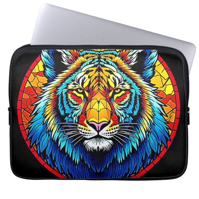 Capa Para Notebook Vidro Manchado De Tigre Vibrante (Frente)