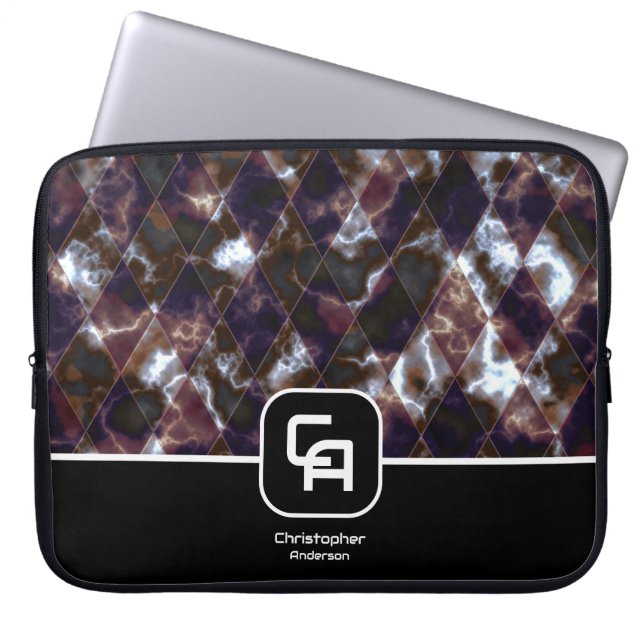 Capa Para Notebook Vidro Manchado Marrom Preto Branco Monograma  (Frente)