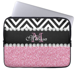 CAPA PARA NOTEBOOK VIGA COR-DE-ROSA DO PRETO DO BRILHO MONOGRAMMED