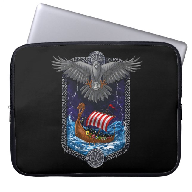 Capa Para Notebook Viking Warrior Ship Raven (Frente)