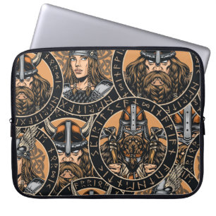 Capa Para Notebook Viking Warriors: Padrão Colorido de Vintage