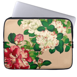Capa Para Notebook Vintage Camellias Japonesas. Rosa Profundo no bege