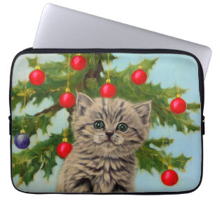 Capa Para Notebook Vintage Cat e Árvore de Natal