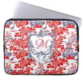 Capa Para Notebook Vintage Chinoiserie Delft French red Blue monogram