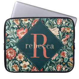 Capa Para Notebook Vintage Coral Floral William Morris Monograma