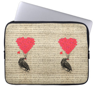 Capa Para Notebook Vintage Crow e balões em forma de coração