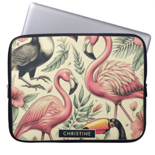 Capa Para Notebook Vintage Flamingo e Toucan sem costura