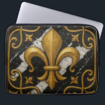 Capa Para Notebook Vintage Fleur-de-Lis and Pearl Gold Tile<br><div class="desc">Vintage Fleur-de-Lis and Pearl Gold Tile on a Black Background

Art Nouveau Deco , fleur-de-lis,  vintage,   design,  retro vintage decor,  kitchen , contrasting tiles,  luxurious and elegant trend,  soft and bold colors, </div>