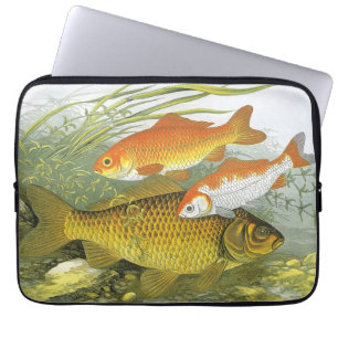 Capa Para Notebook Vintage Goldfish Koi Fish, Marinho Aquático Vida M