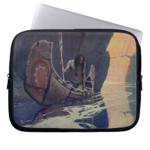 Capa Para Notebook Vintage Indian Canoe remando Sun Classic