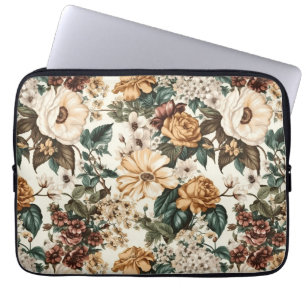Capa Para Notebook Vintage Ivory Flowers, Padrão de Rosas Multicolore