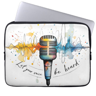 Capa Para Notebook Vintage Microphone Watercolor Art