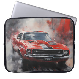 Capa Para Notebook Vintage Red Muscle Car com faixa prateada