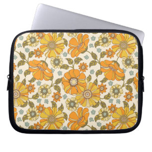 Capa Para Notebook Vintage Retro Orange Floral Patterno