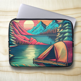 Capa Para Notebook Vintage, Rosa e Teal Camping, considerado