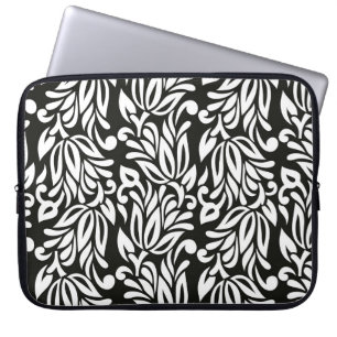 Capa Para Notebook Vintage sem costura, preto e branco, floral