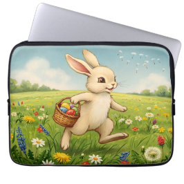 Capa Para Notebook Vintage Spring Meadow Easter Bunny 