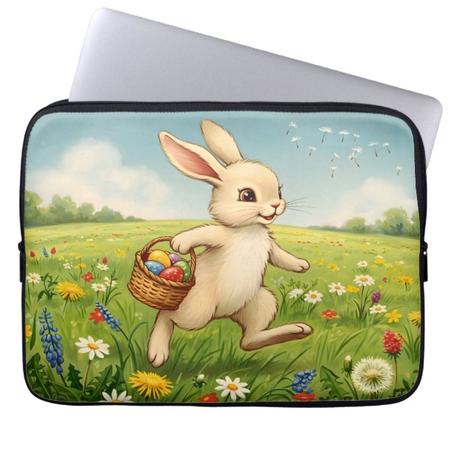 Capa Para Notebook Vintage Spring Meadow Easter Bunny  (Frente)
