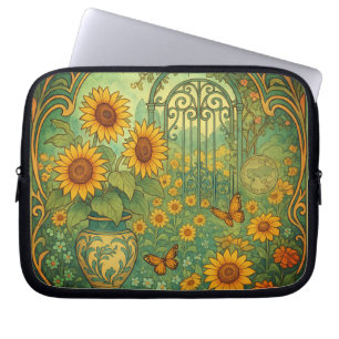 Capa Para Notebook Vintage Sunflower Garden Butflies Art Nouveau