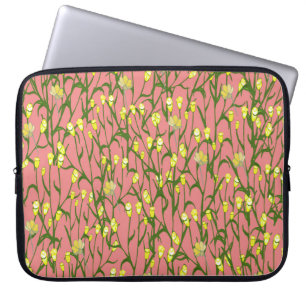 Capa Para Notebook Vintagem de Fundo Cor-de-Rosa das Flores Amarelas
