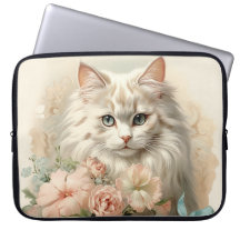VINTAGEM FLUFFY GATO BRANCO COM FLORES