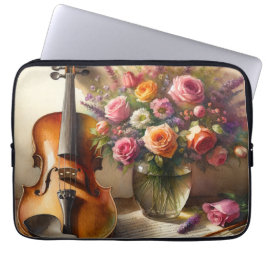 Capa Para Notebook Violino, Música Folha e Vaso de Flores