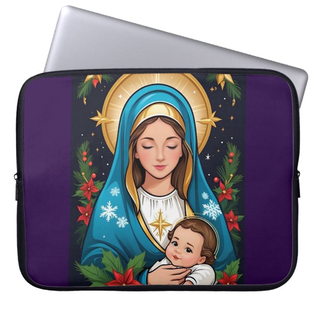 Capa Para Notebook Virgem Católica Romana Cristã Maria Natal (Frente)