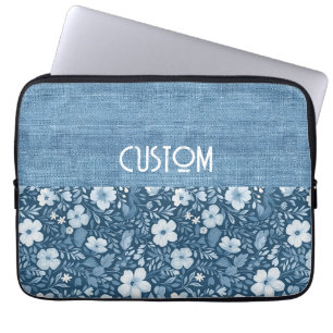 Capa Para Notebook Vista de Né Azul Botânico Elegante Personalizada