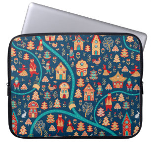 Capa Para Notebook Vista de pássaro. Casas,floresta,anões,ursos,rap