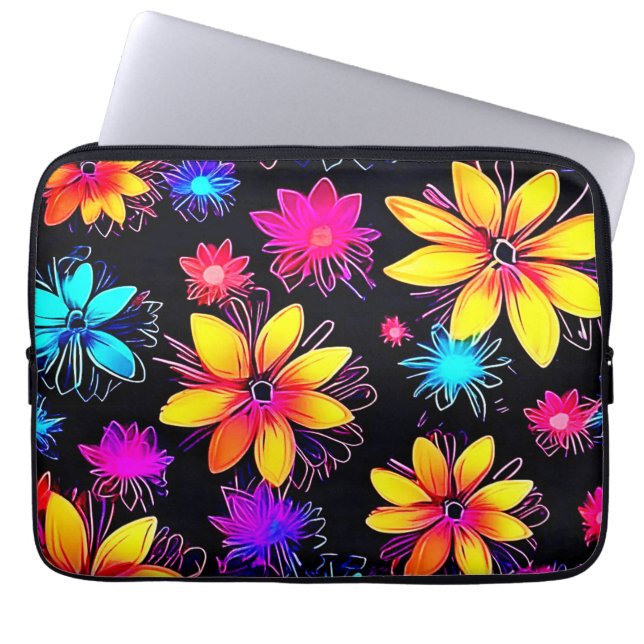 Capa Para Notebook Vivid Neon Floral (Frente)