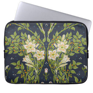 Capa Para Notebook Walter Crane Antigo Padrão Lírio Branco Navy