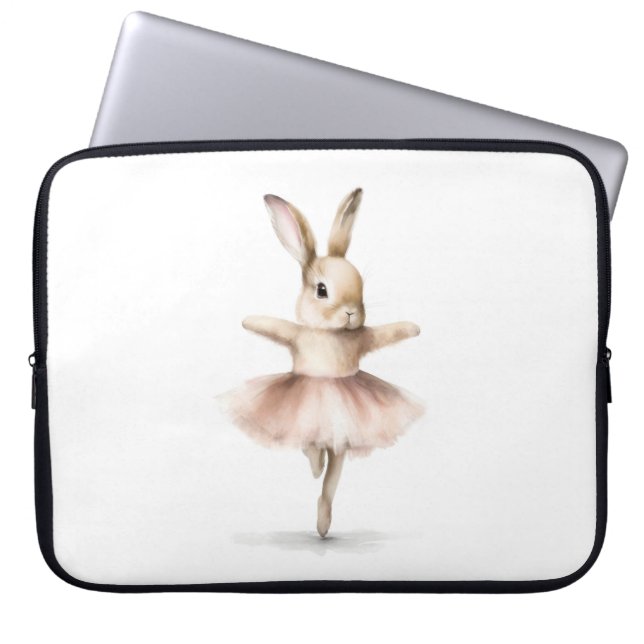 Capa Para Notebook Watercolor Ballerina Bunny Dancing Tan Pink (Frente)