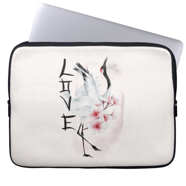Capa Para Notebook Watercolor Japonês Sakura Blossom Love Crane (Frente)