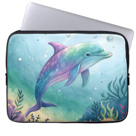 Capa Para Notebook Watercolor painted dolphin