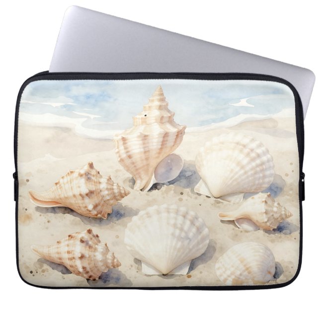 Capa Para Notebook Watercolor Seashells Beach Scene (Frente)