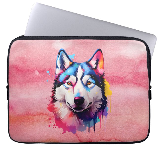 Capa Para Notebook Watercolor Siberian Husky Colorir Art (Frente)