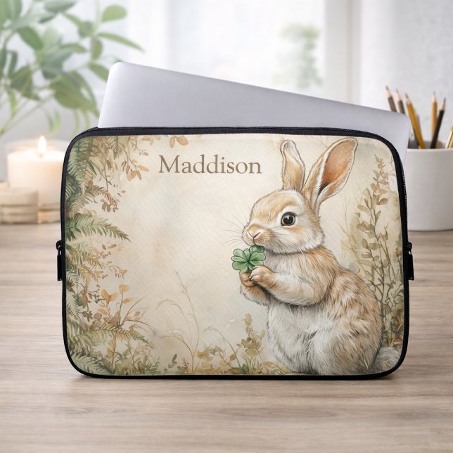 Capa Para Notebook Watercolor Woodland Bunny Nature Name (Criador carregado)